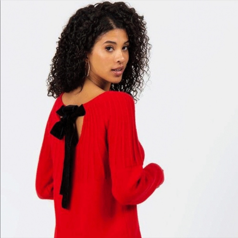 Blue Rain Francesca's Red Sweater Dress pullover tunic Black Back Bow